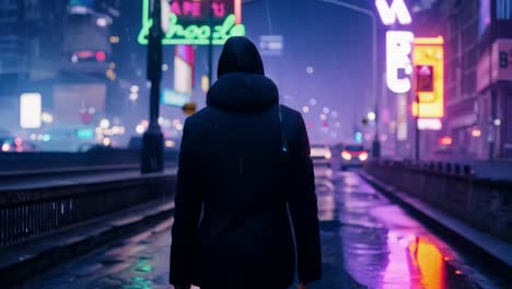 person walking in a night city