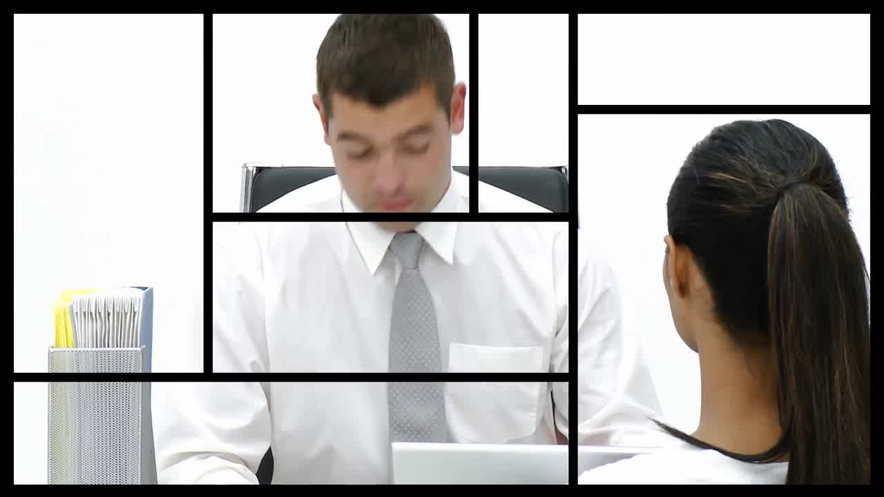 두 개의 비즈니스 팀이 일하는 것을 보여주는 주식 애니메이션