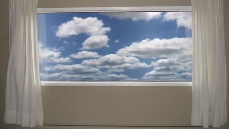 beautiful blue cloudy sky view outside the window. background plate, chroma key video background