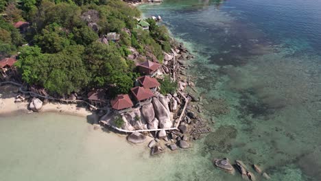 4k-Luftdrohnenboot-Und-Ozean-Im-Tropischen-Strandparadies-Ko-Tao-Thailand