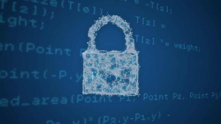 Animation of padlock icon over data processing