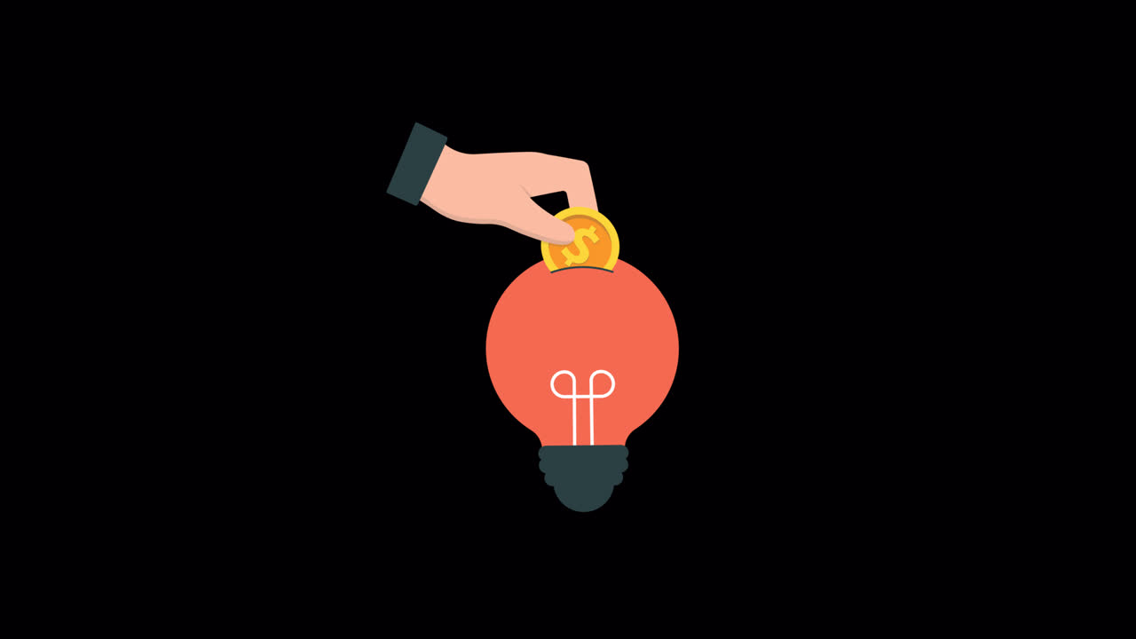 Animated Hand Dropping Coin into Lightbulb Piggy Bank
