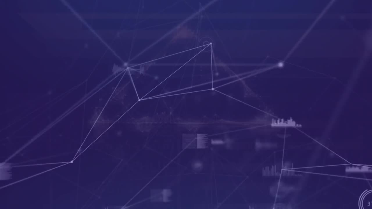 animación de la red de conexiones y procesamiento de datos sobre fondo azul