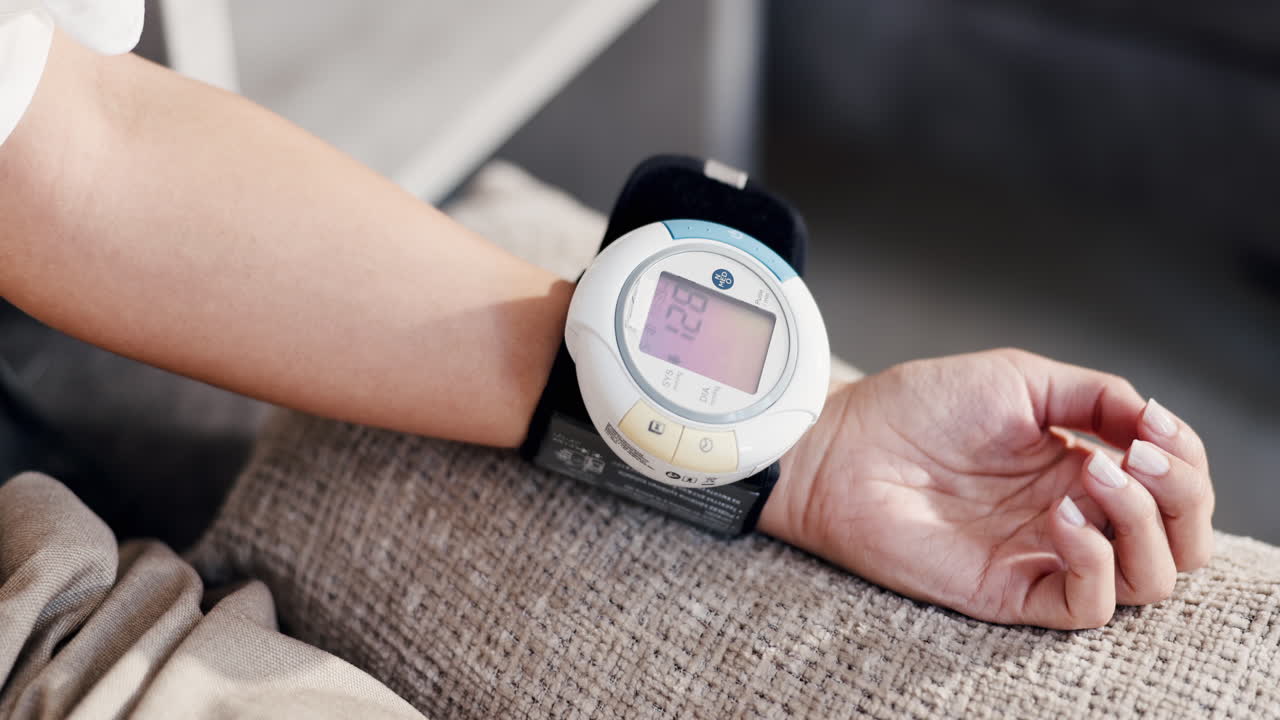 Close-up of Wrist Blood Pressure Monitor Taking a Reading