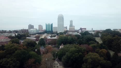 aerial winston salem skyline in fall in 4k
