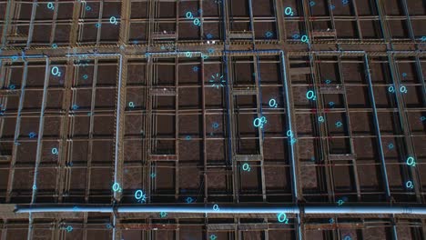 drone aerial view on aerotank water with activated sludge with infographics.