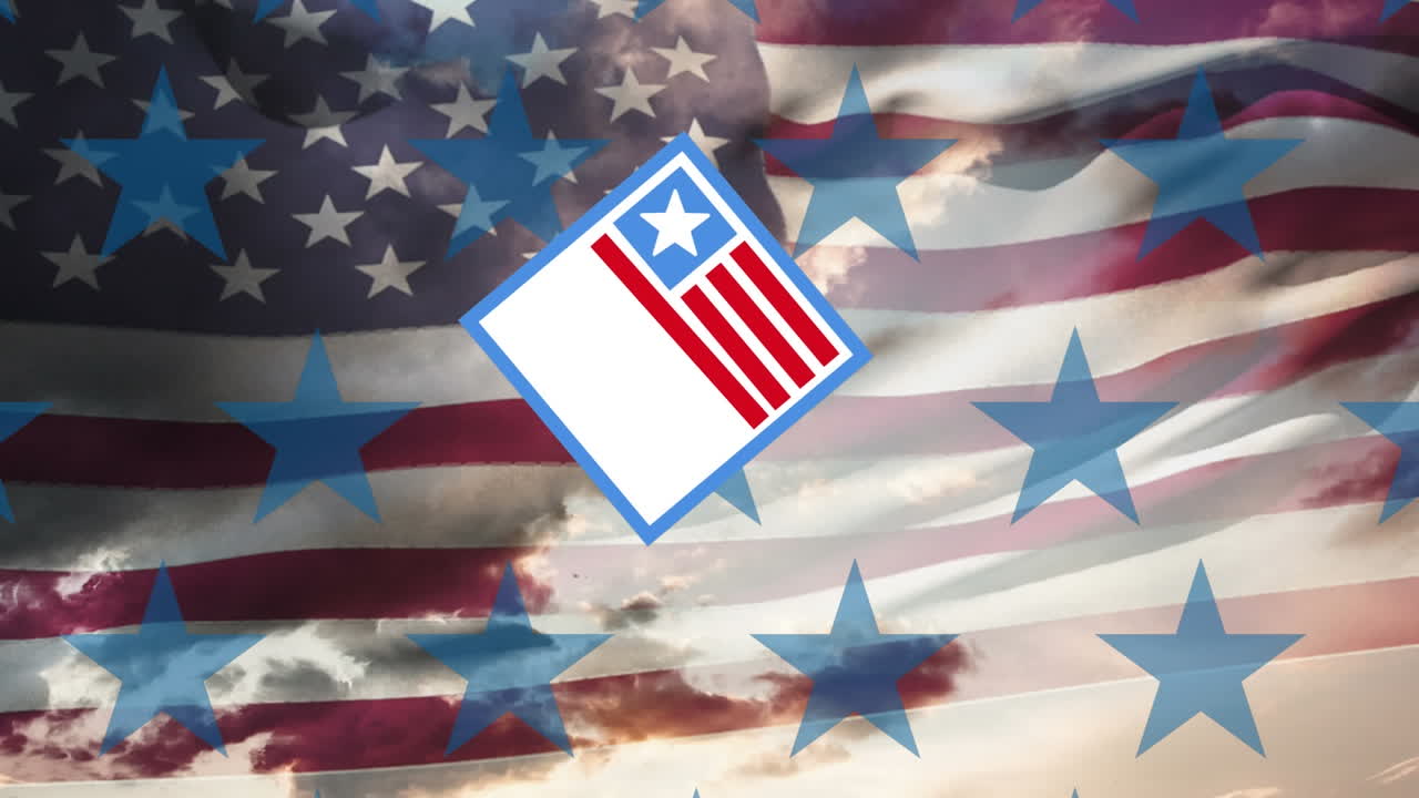 미국 국기를 흔드는 미국 국기 위의 애니메이션