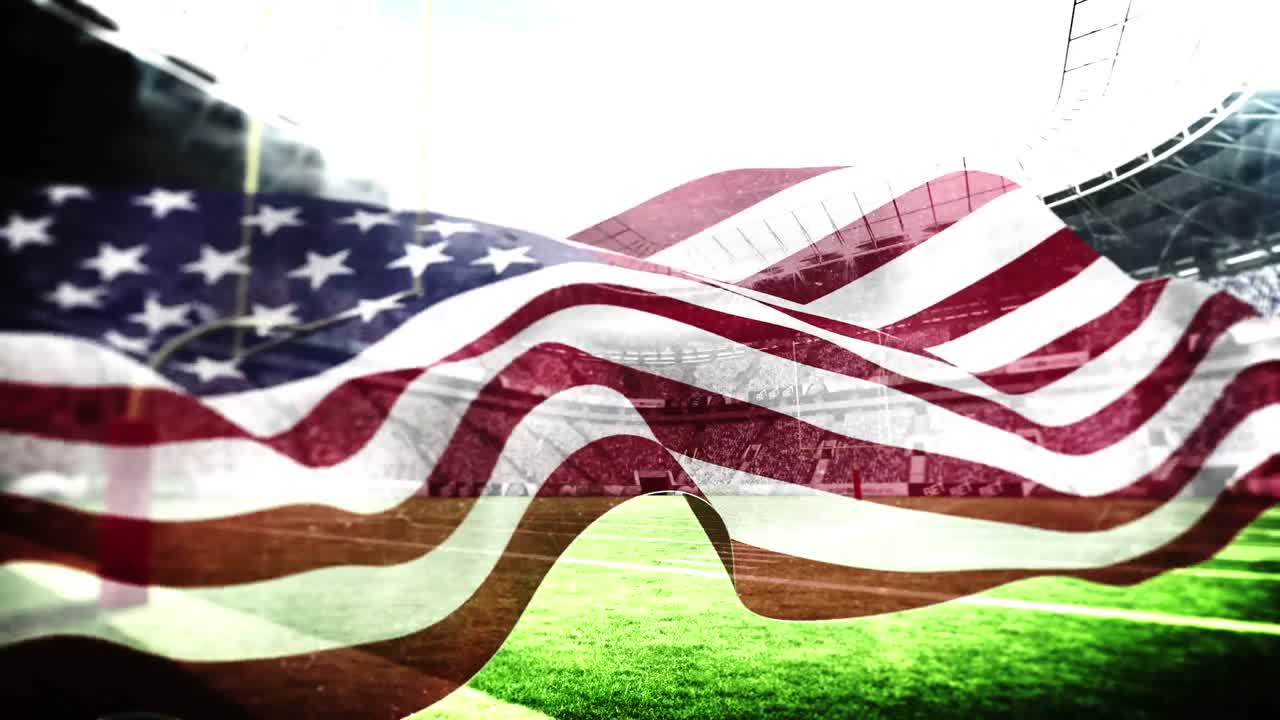 Amerikansk flag vajer på et fodboldstadion