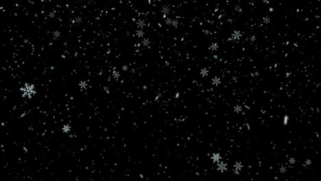 Snow-flakes-overlay,-black-background.-Winter,-slowly-falling-snow-effect-seamless-loop