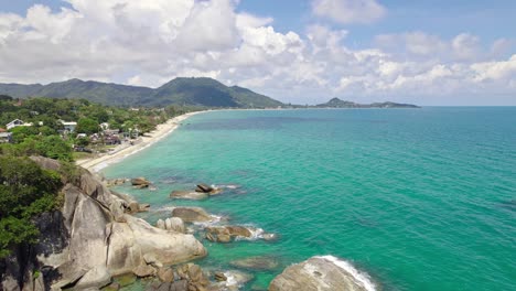 beautiful 4k drone footage of the beach and unique rock features at hin ta hin yai beach on koh samui in thailand