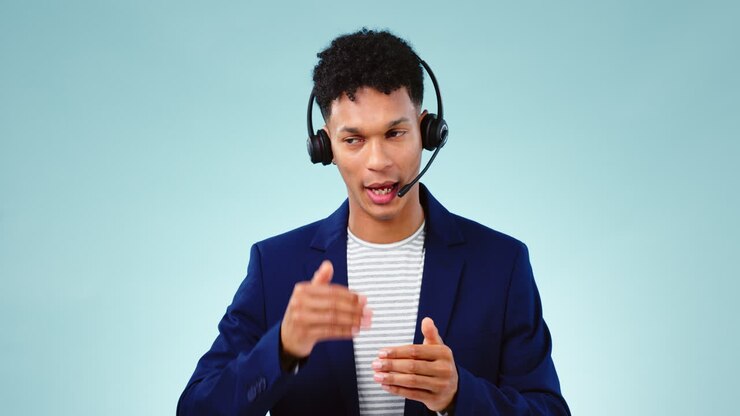 Man, callcenter and communication