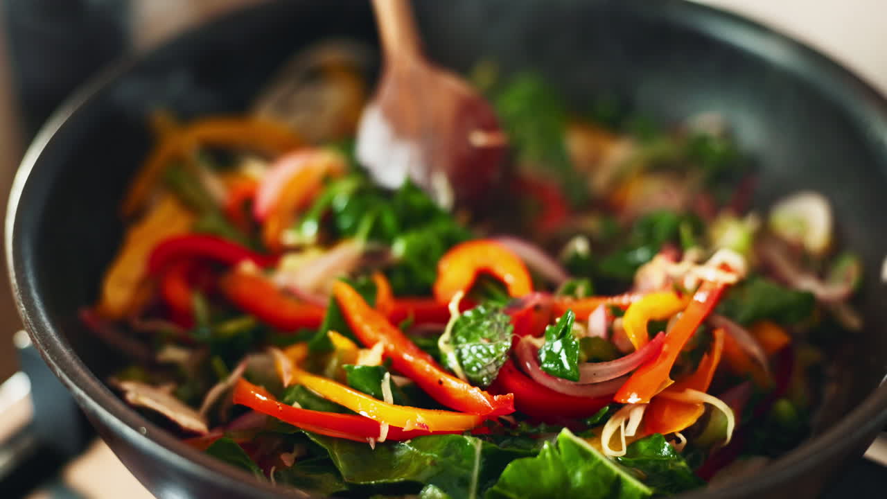 Stir-frying colorful vegetables
