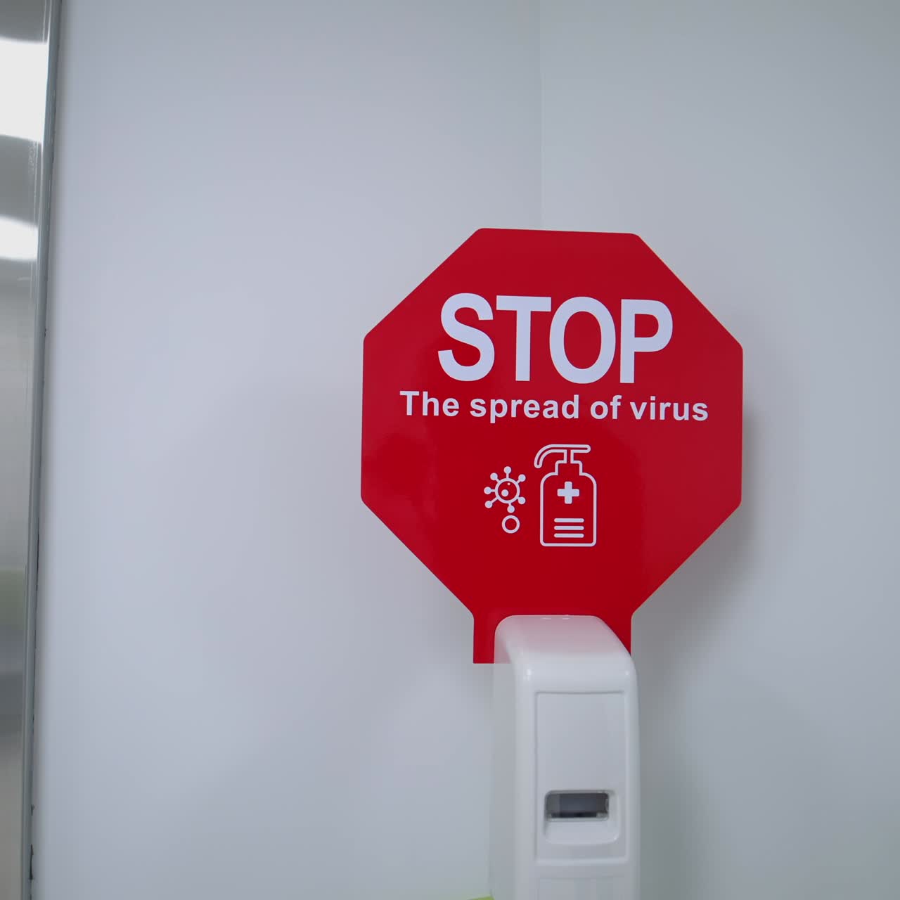 Coronavirus information sign in hospital. Stop sign clean your hands in hospital