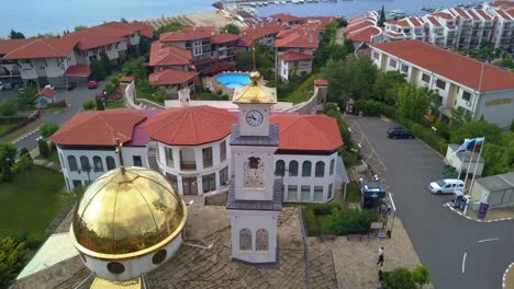 beautiful drone circling video of the bulgarian church in sveti vlas