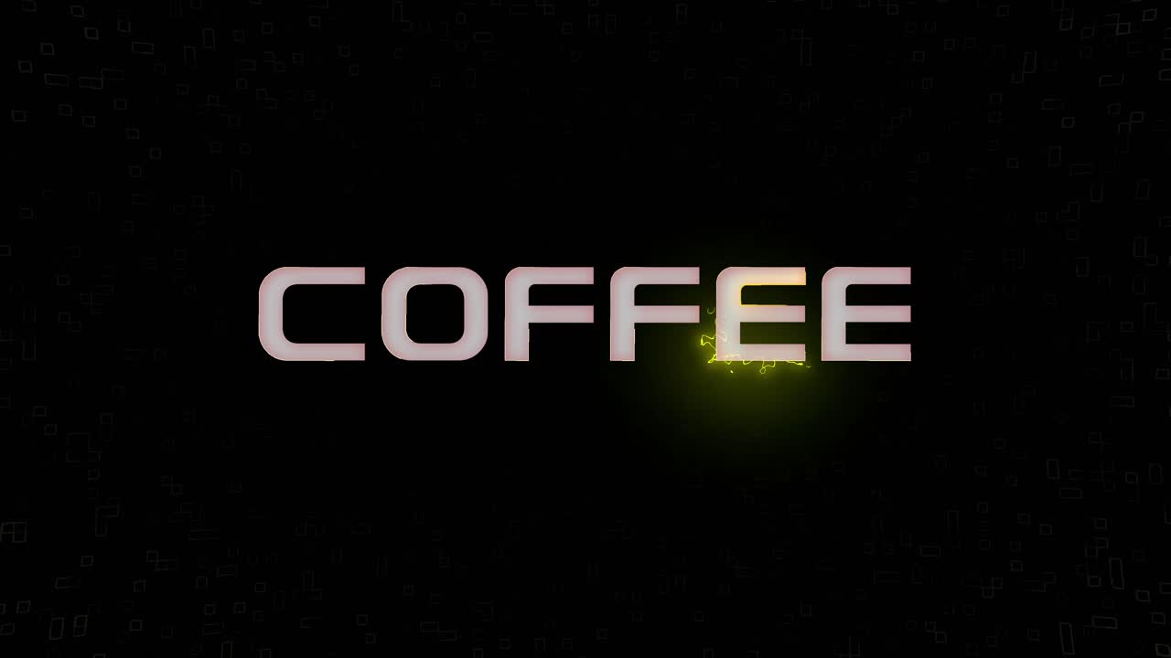 Gráfico animado de CAFÉ eletrificado e piscante em branco, amarelo e preto