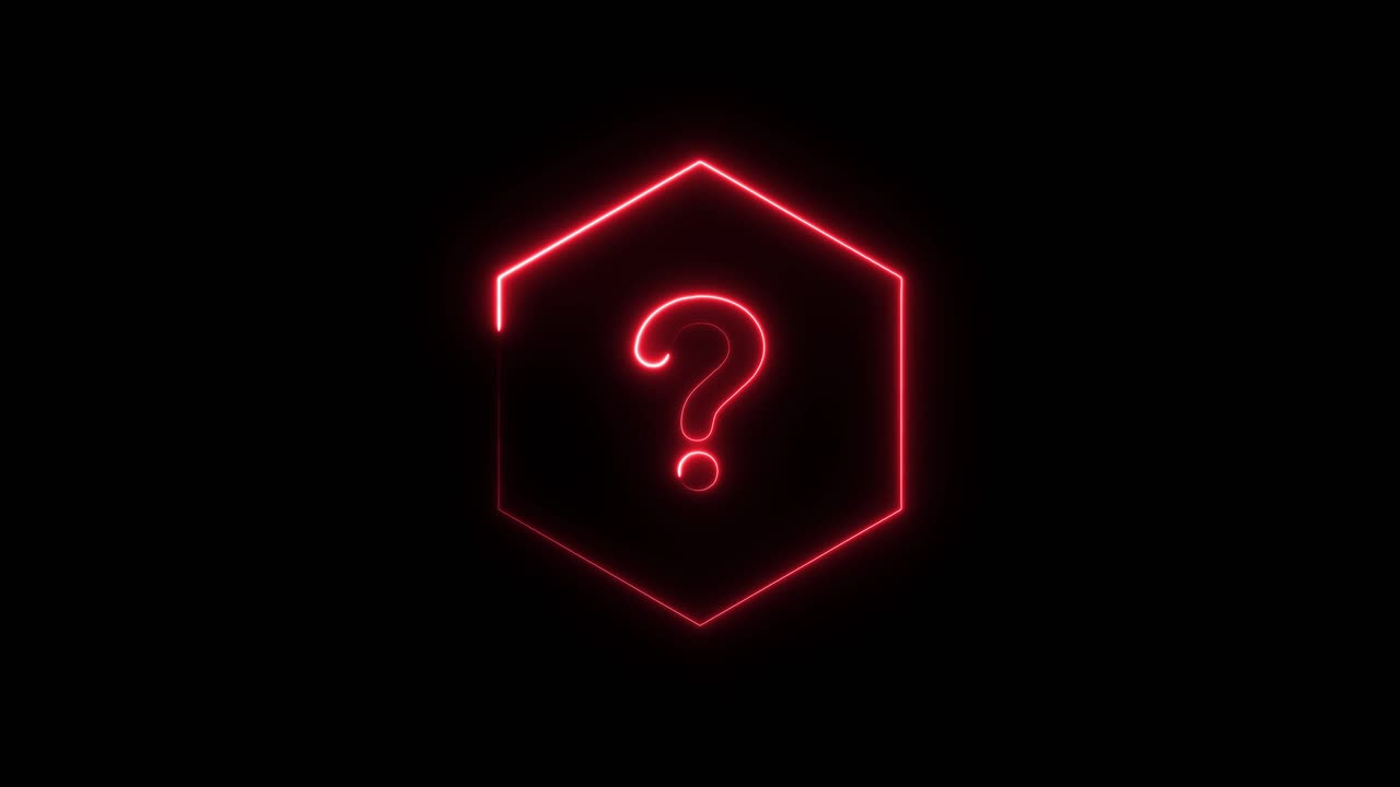 Neon question mark in a hexagon