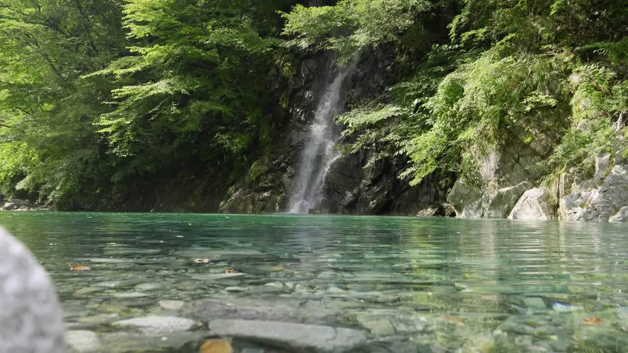 Stunning waterfall in Yushin Valley in Kanagawa, near Tokyo on summer day