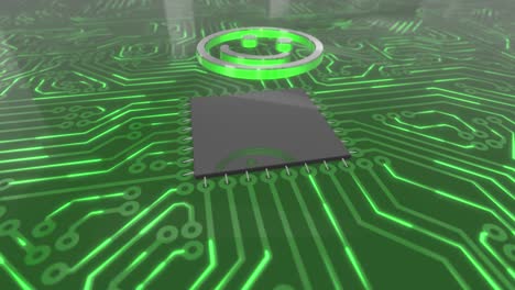 el concepto de la placa de circuitos giratorios de computadora de color verde oscuro es un bucle sonriente 4k