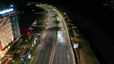 nighttime aerial view of a city highway