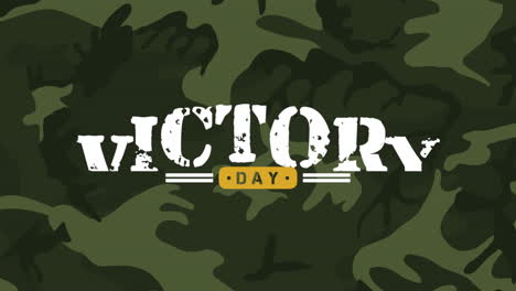 animation text victory day on green military background