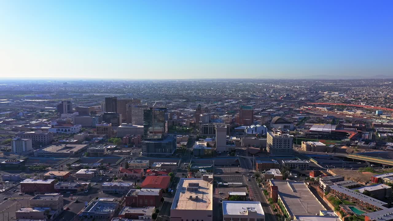 Beautiful Drone Shot of El Paso Texas before Title 42 Ends. Near Mexico border and the Rio Grande.