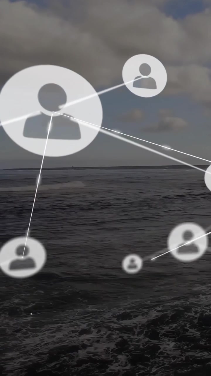 Vertical video: Avatar entering from right, lines extending left, avatars linking to show network