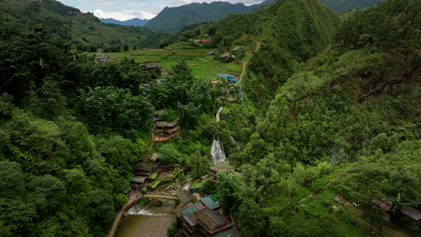 drone view of scenic cat cat village in lush north vietnam valley, sapa, lao cai