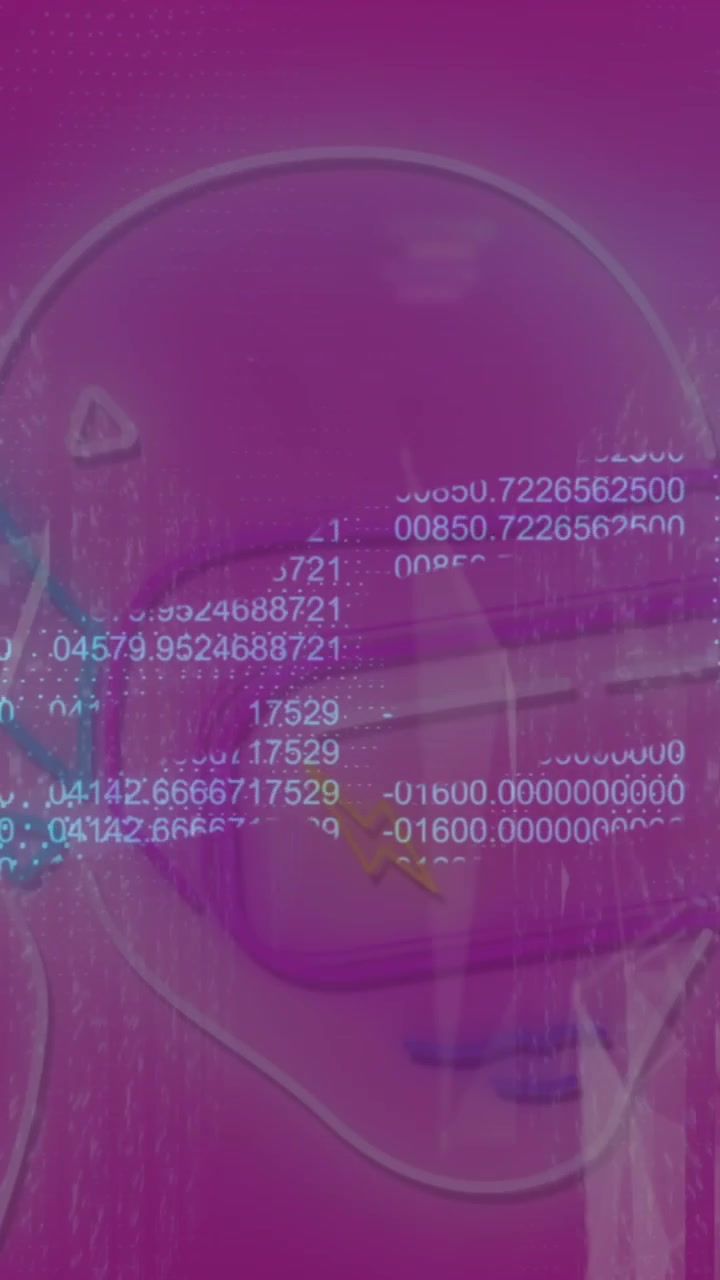 Animation of security chain and man wearing vr headset icon against pink background