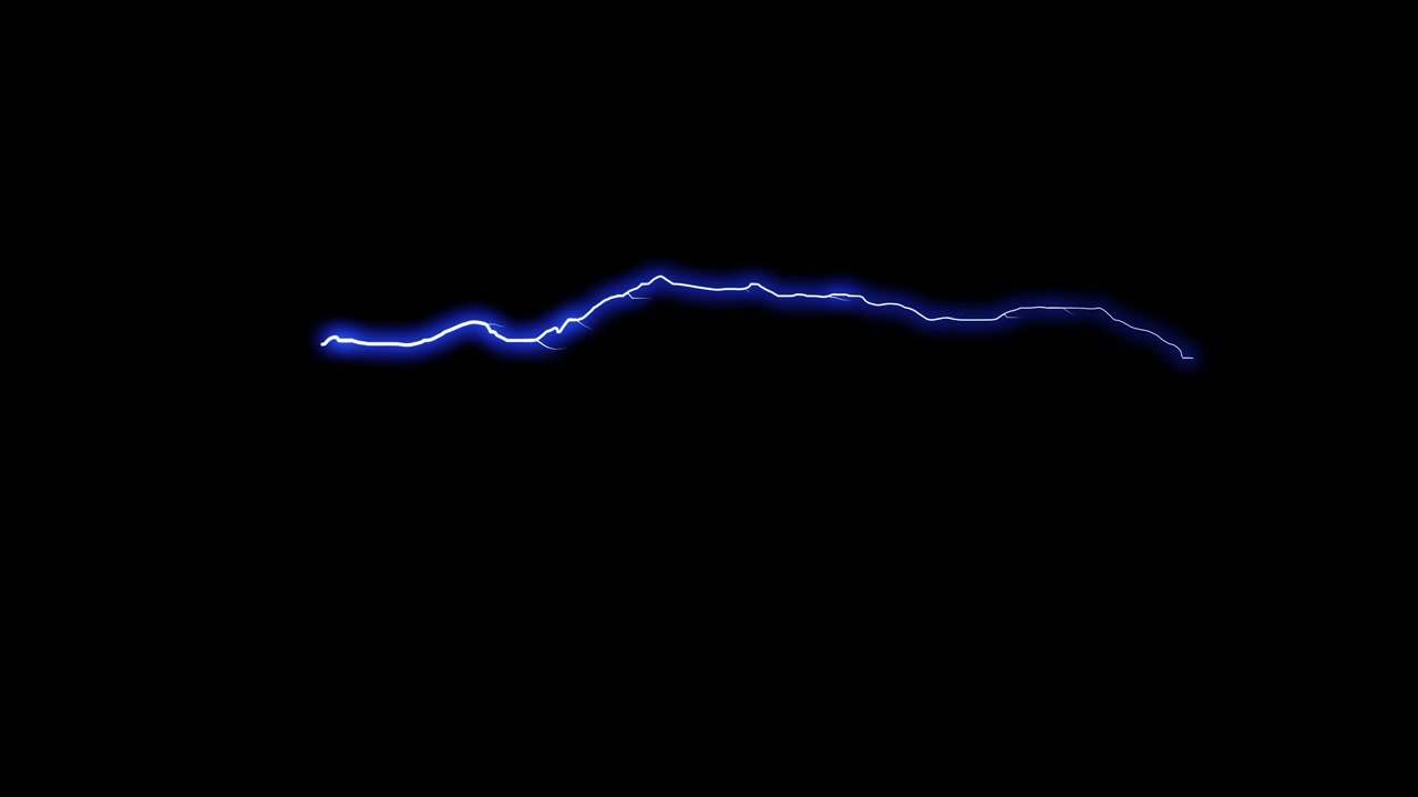 Animeret blå elektrisk lyn på sort baggrund