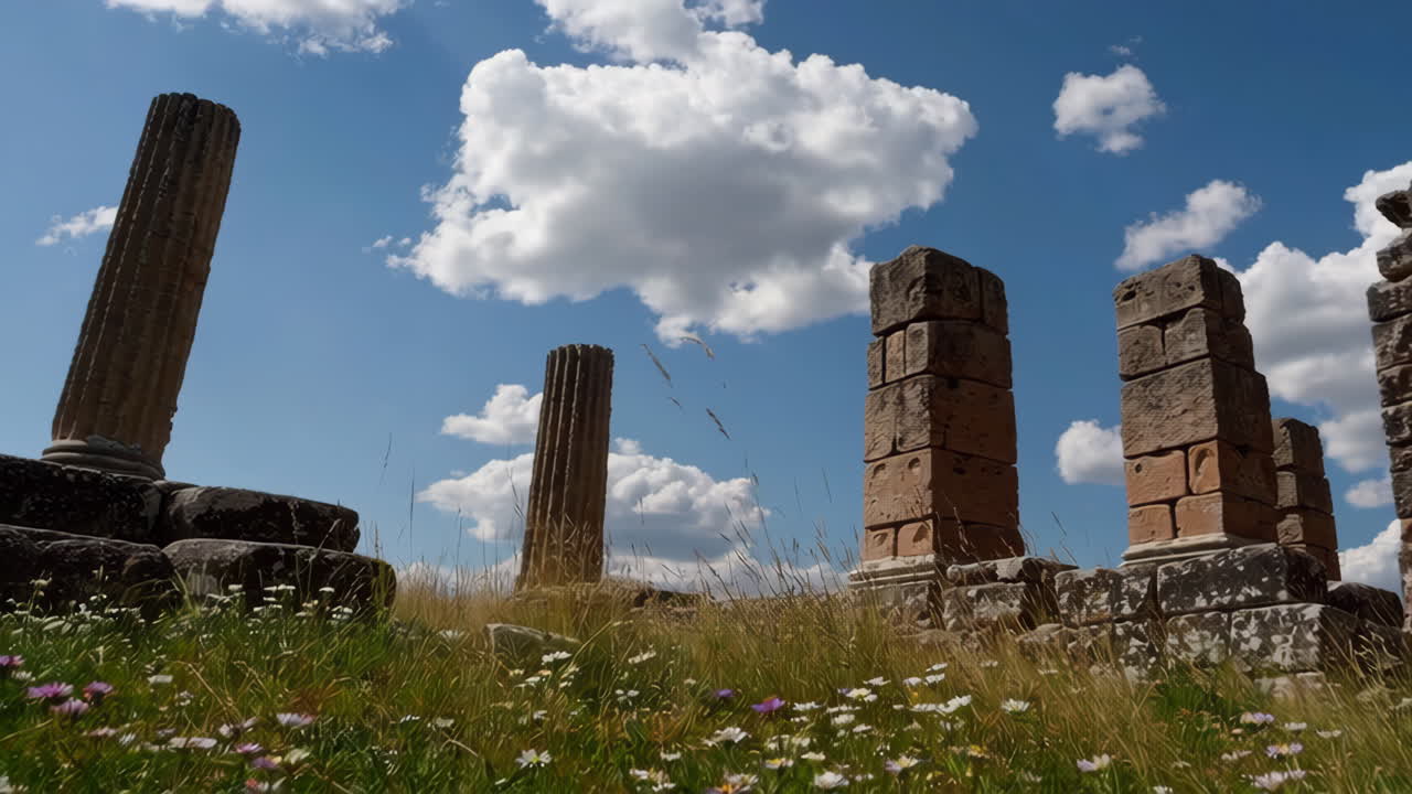 이 비는 풍경 속 의 고대 유적 들