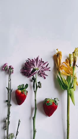 wilted flowers and strawberries