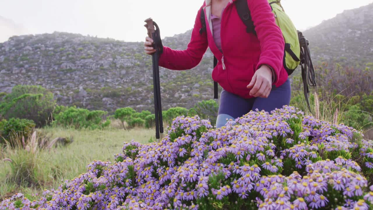 자연 속에서 산책하는 고령 여성