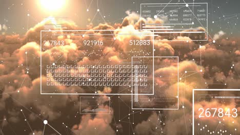 animation of data processing over clouds background