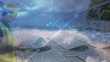 animación de la red de conexiones a través de montañas digitales