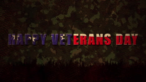 digitally generated video of happy veterans day text against camouflage background