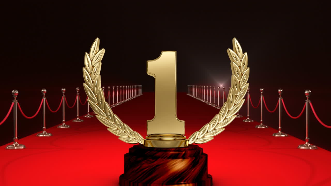 trofeo de primera posición con luces intermitentes y alfombra roja