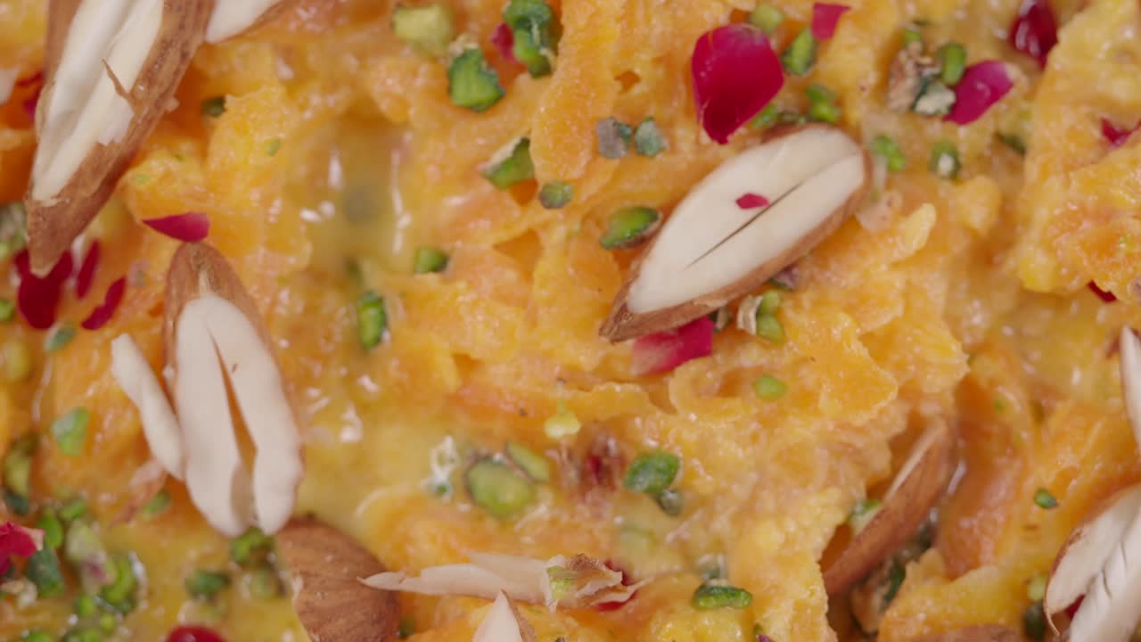 Delizioso Gajar ka Halwa guarnito con mandorle e pistacchi