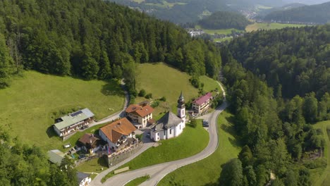 birds eye aerial view of maria gern pilgrimage church in upper bavaria, germany