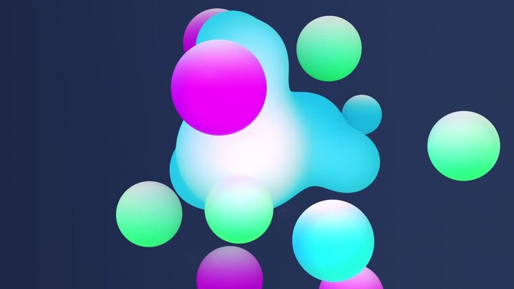 Liquid bubbles rotate and flow into each other. 3D-render.