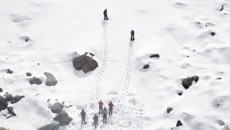 aerial view of mountaineers in upper himalayas, himalayan mountain