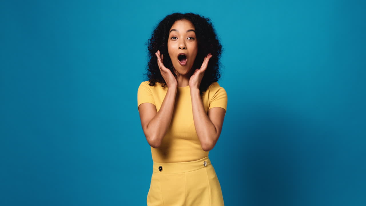 Surprised Woman with Curly Hair
