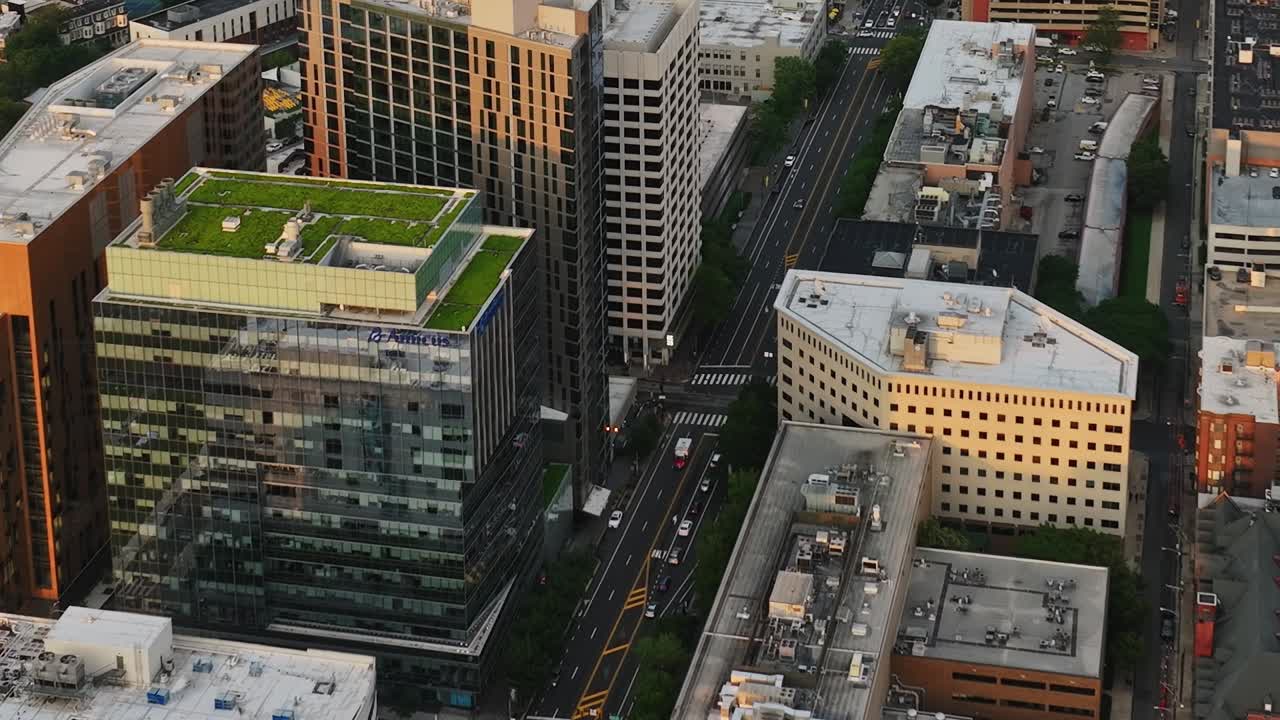 Beautiful view of city streets and buildings in Philadelphia from above