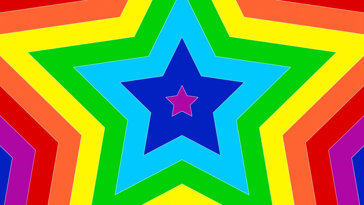 las estrellas del arco iris se mueven expandiéndose hacia afuera formas brillantes y coloridas creciendo - animación de fondo de movimiento de bucle vj sin costuras de 4k