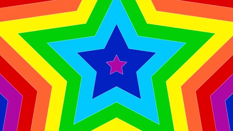 las estrellas del arco iris se mueven expandiéndose hacia afuera formas brillantes y coloridas creciendo - animación de fondo de movimiento de bucle vj sin costuras de 4k