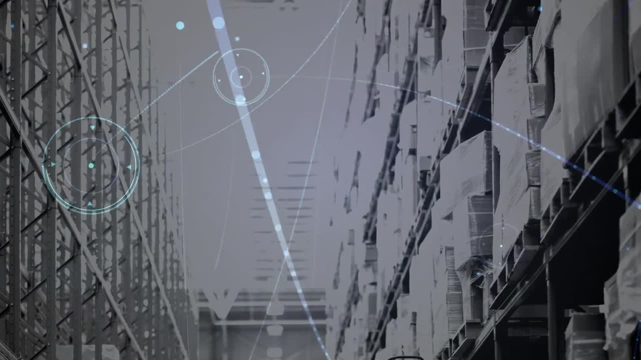 animación de la red de conexiones sobre estantes en el almacén