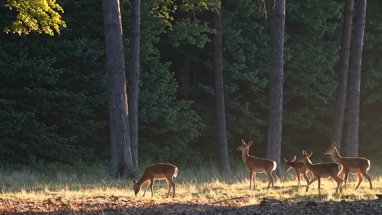 Deer in a Sunlit Forest Meadow