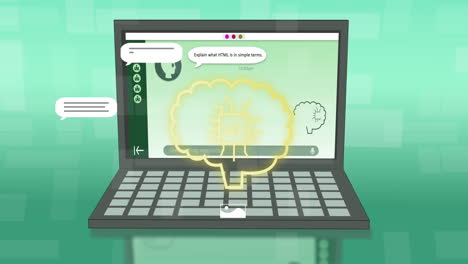 animation of ai chat and data processing over laptop screen