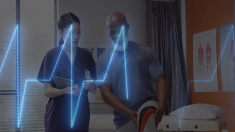 animation of heart data processing over biracial female doctor with male patient