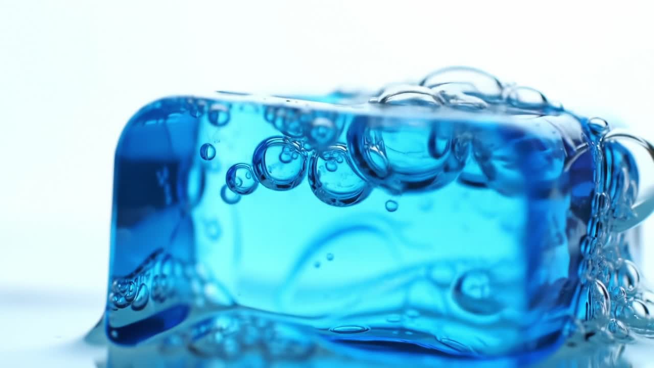 Bubbles and Bright Blue Soap in Clear Water at a Kitchen Sink During Afternoon Light