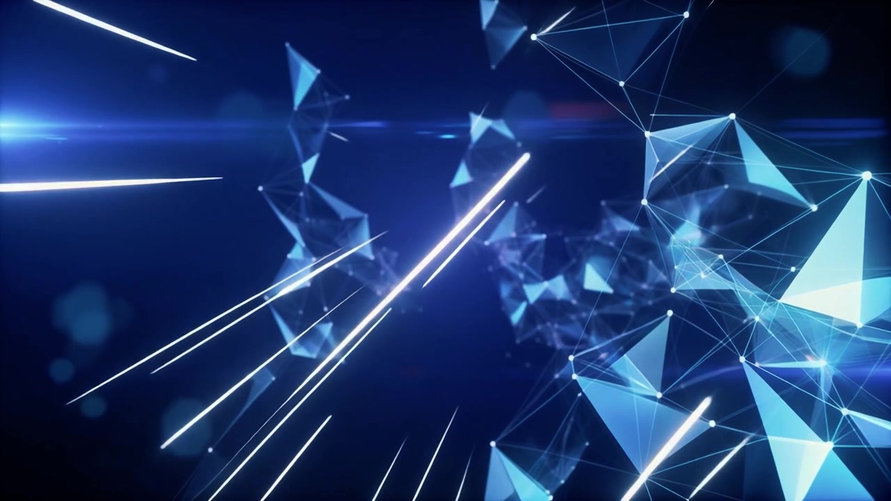 Abstract Digital Network Connection with Moving Light Streaks